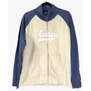 Y2K Gap Womens XL Full Zip Sweatshirt Mock Neck Raglan Pockets Varsity Prep 2009